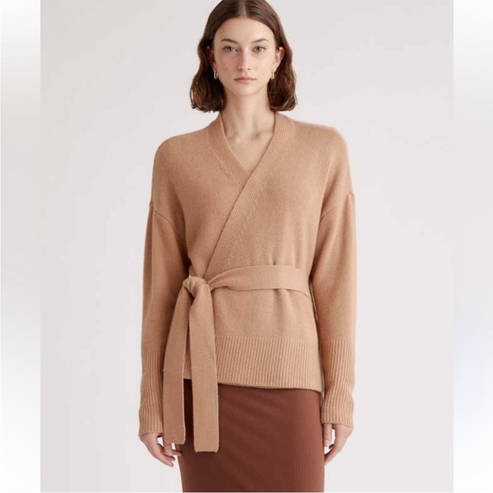 Quince Camel Wrap Belted Cashmere Sweater